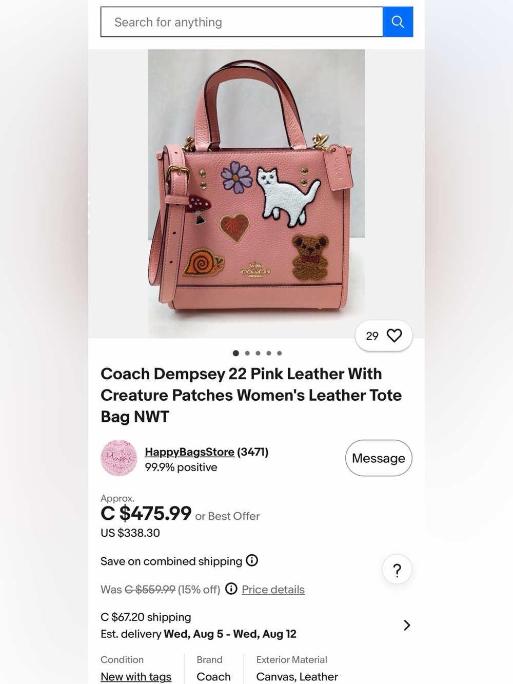 Coach Dempsey Tote 22 with Creature Patches (Style No. CC421)